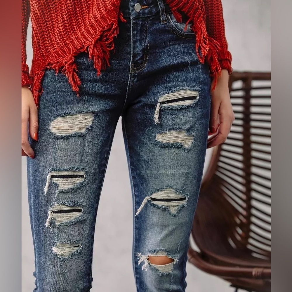Women’s KANKAN Mid Rise Distressed Skinny stretch jeans- Size 25 - Picture 3 of 11